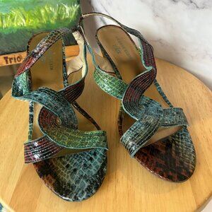 AK Anne Klein i-flex Akparma slingback Sandals Sz 7.5 M Reptile Cork Wedge heel